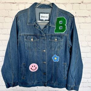 BETWEEN US Oversized Long Sleeve Varsity Denim Jacket--NWT--M